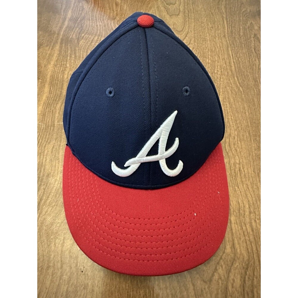 Atlanta Braves Hat Baseball Cap Blue Fitted Script Medium Large OC Sports FLAWS